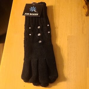 Joe Boxer Black Knit Gloves with Silver Accents